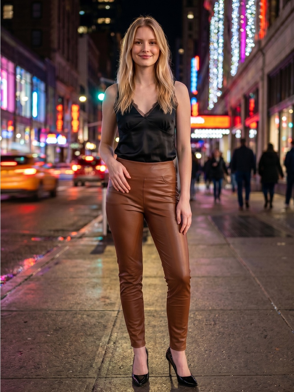 aerie Brown‎ Faux Leather High-Rise Skinny Pants